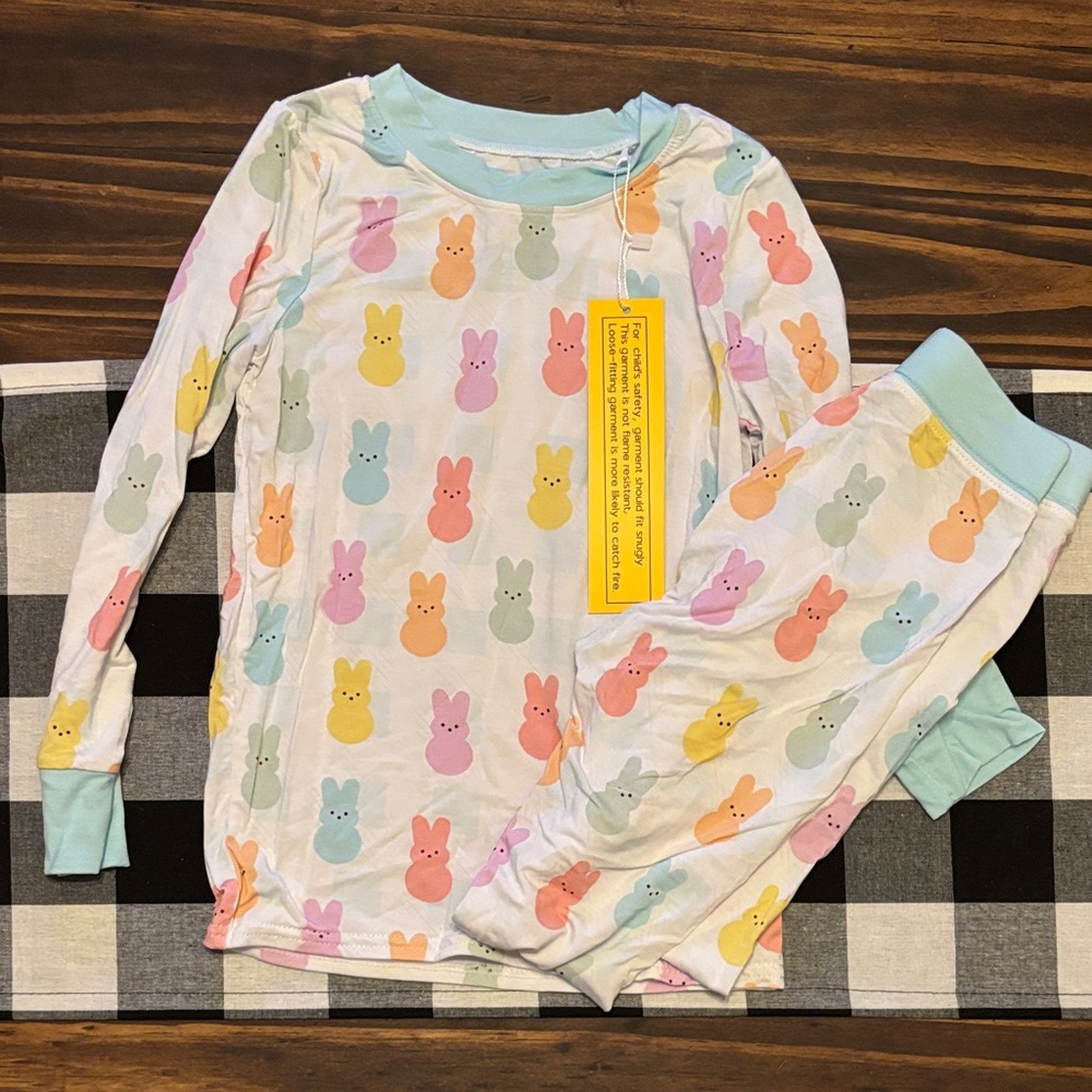 Bamboo peeps Easter Bunny Pajama set pants long sleeve 5 6